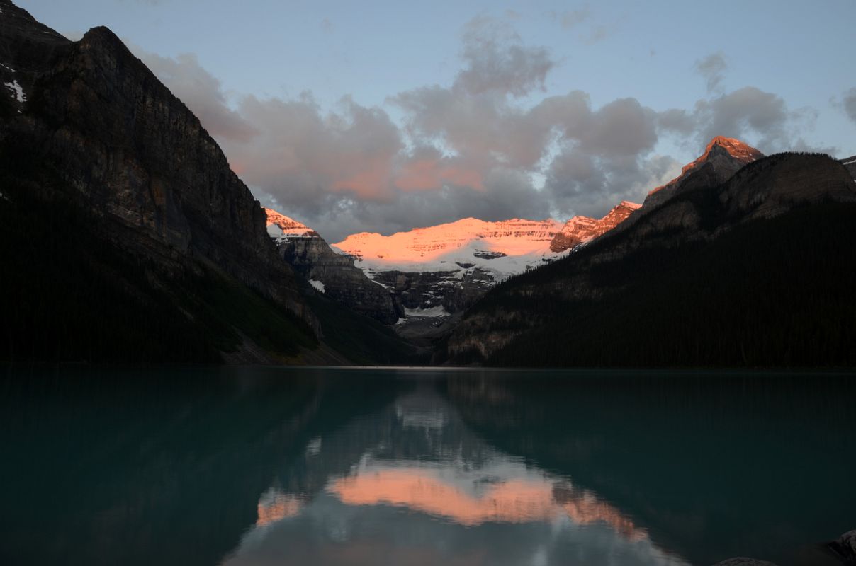 23 First Rays Of Sunrise Burn Clouds And Mount Victoria Yellow Orange Reflected In The Waters Of lake Louise